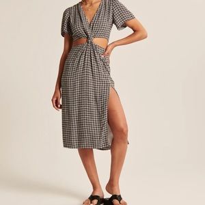 Abercrombie Gingham/Plaid Knot-Front Cutout Midi Dress- XL PETITE